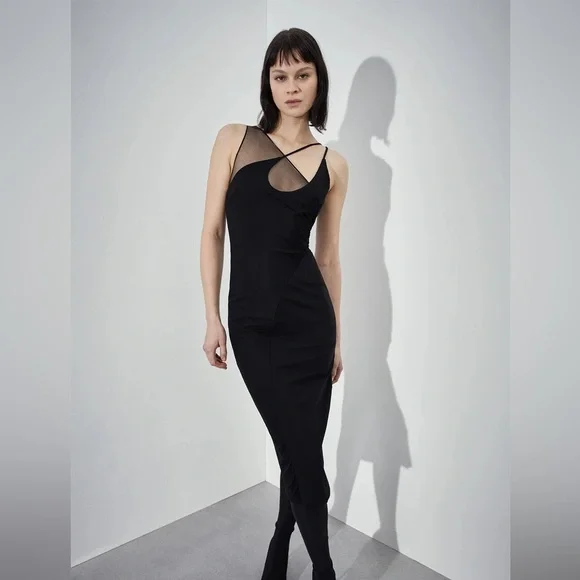 mesh overlay dress bodycon Ruched Allover Mesh Overlay Mini Dress M